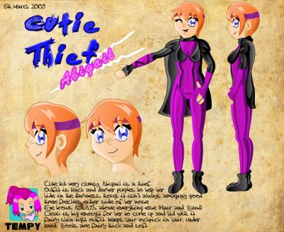 Cutie Thief Abigail- Model Sheet
This is a Model/Refence sheet i created for a new character called Abigail. It was going to be a bit more detailed (with a back view) but... well, things turned out like this. Cutie Thief Abigail is a project i'm working on but i'm afraid not too much of it will be posted here. Though i'll try and get a sample for you guys ^_^
Keywords: Cutie Thief Abigail Clean